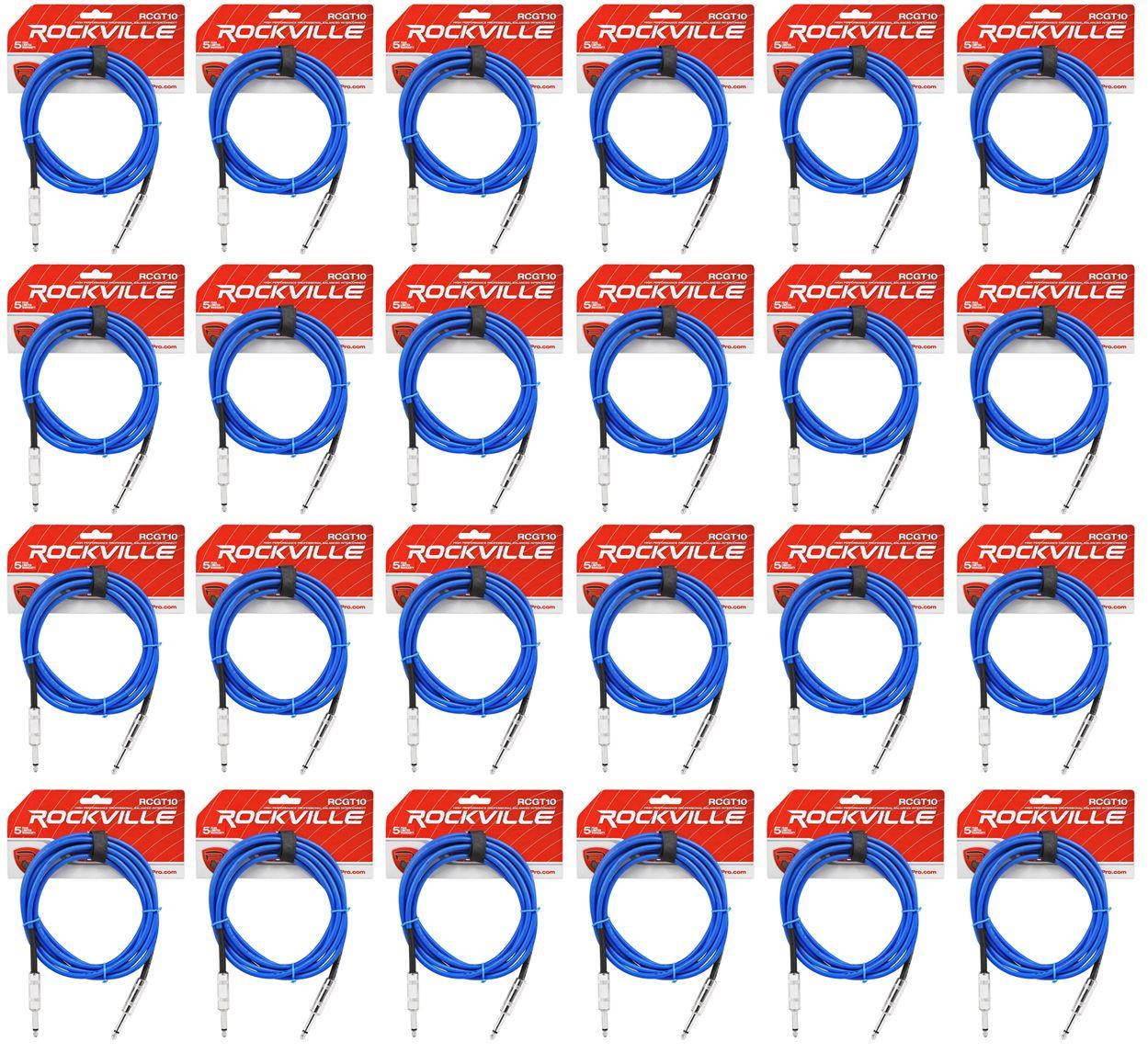 24 Rockville RCGT10BL 10'  1/4" TS to 1/4'' TS Guitar/Instrument Cable