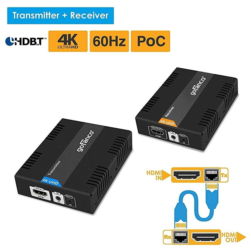 HDBaseT HDMI Extender 4K 60Hz (4:2:0 8-bit) Over CAT5e/CAT6/CAT7 Cable with Bi-Directional IR, PoC - Up to 70 Meters (230 feet) @ 1080p 60Hz 40 Meters (130 feet) @ UHD, HDCP 2.2 (HDbaseT-Ext)