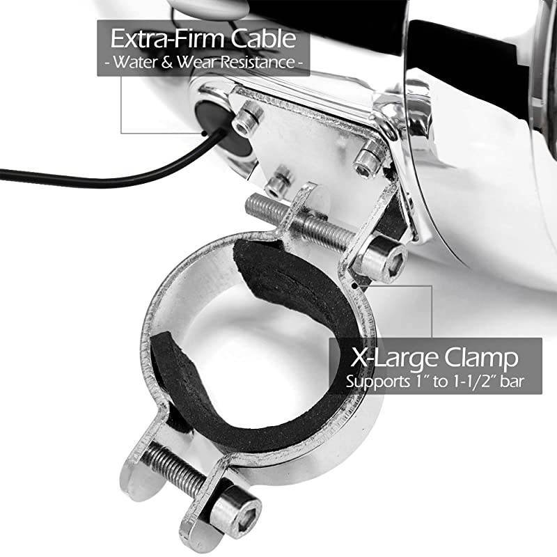 TN4-R Amplifier 4" Full Range Waterproof Bluetooth Motorcycle Stereo Speakers 1 to 1.5 in. Handlebar Mount Audio Amp System Harley Touring Cruiser ATV UTV RZR, AUX, FM Radio (TN4-R Chrome)