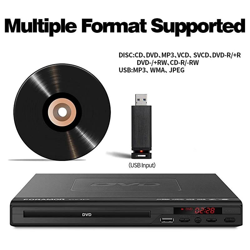 DVD Player, HDMI DVD Player for Smart TV Support 1080P Full HD with HDMI Cable Remote Control USB Input Region Free Home DVD Players