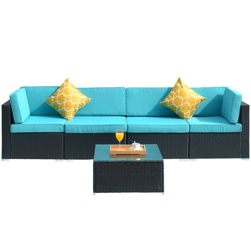 7pc Rattan Wicker Patio Sectional Sofa Set with Cushions & Pillows - Art Leon