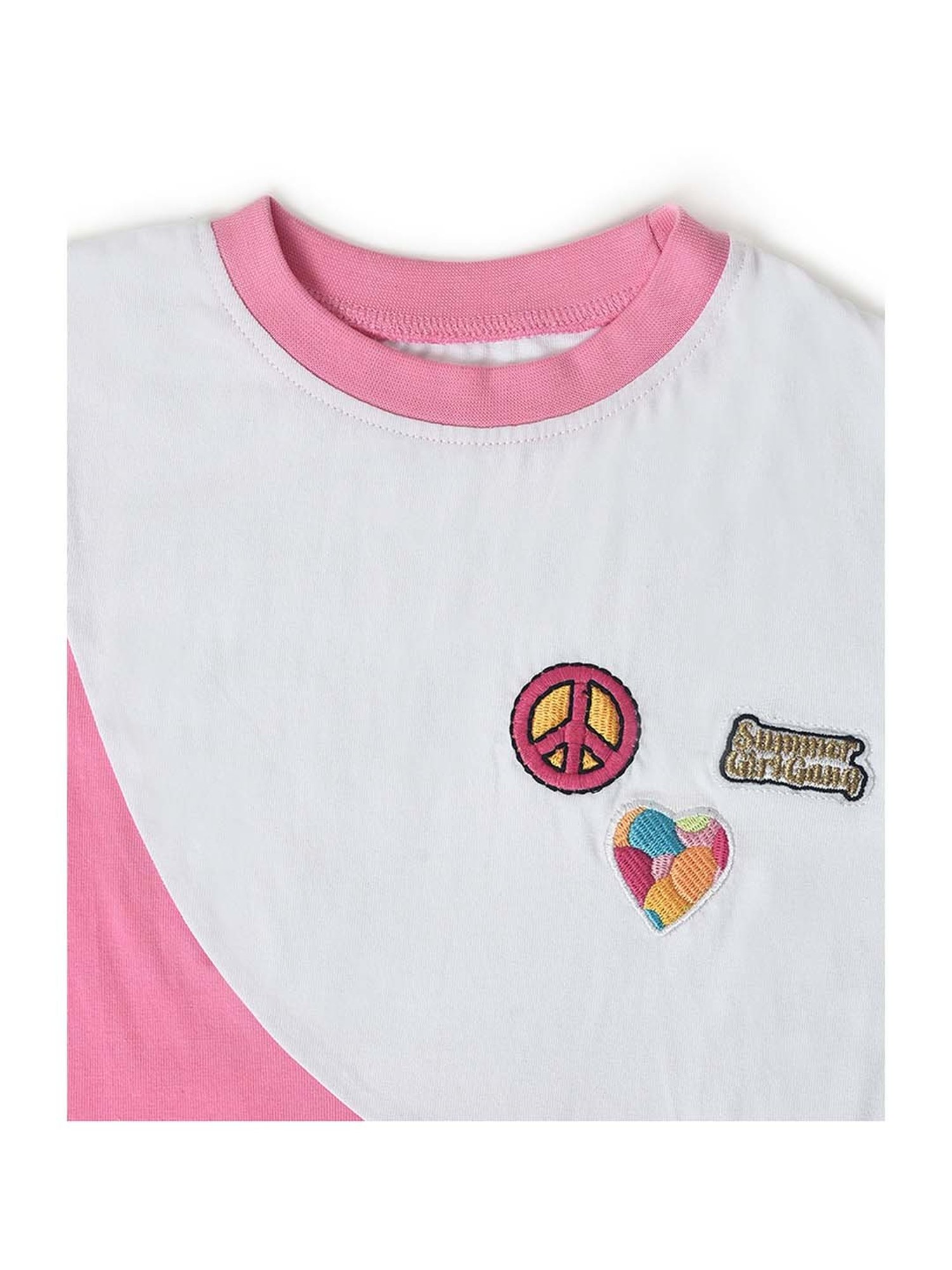 MiArcus Kids White & Pink Printed T-Shirt