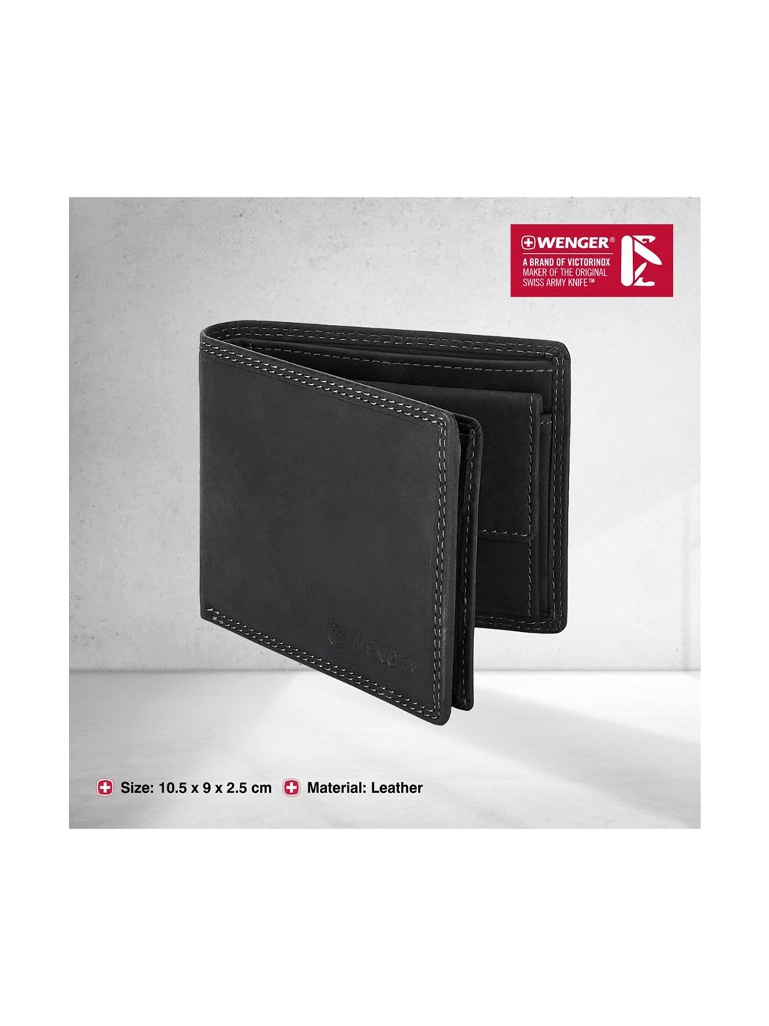 Wenger Hunter Black Casual Leather Bi-Fold Wallet for Men