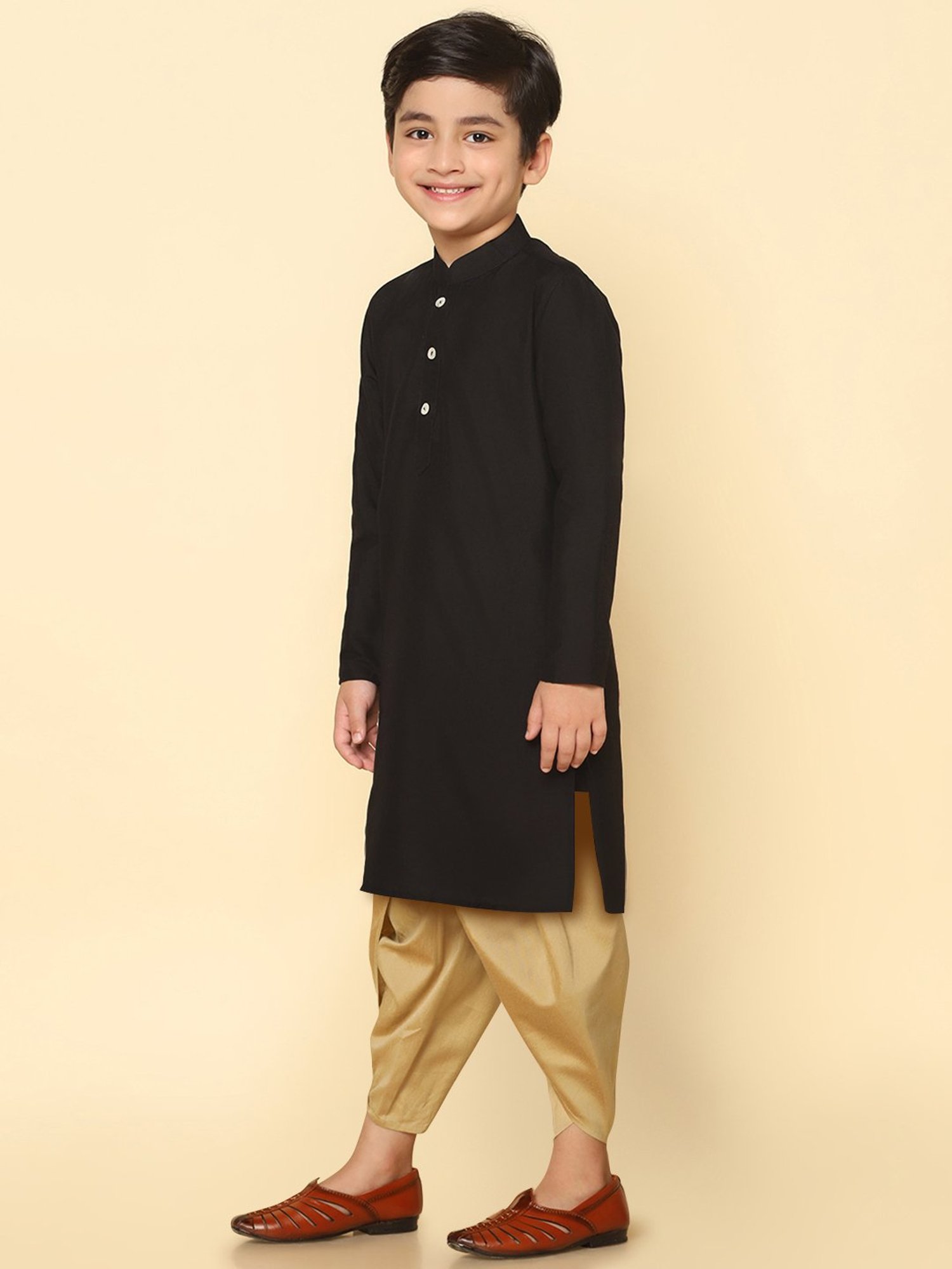 KISAH Kids Black & Beige Solid Full Sleeves Kurta with Dhoti