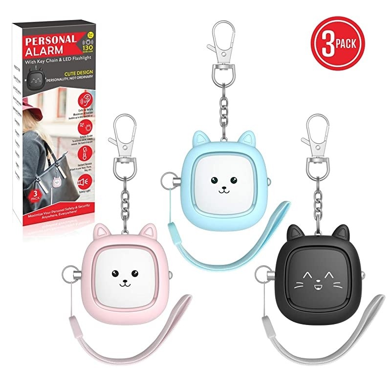 Sound Personal Alarm 3 Pack 130 dB Loud Siren Song Emergency SelfDefense Security Alarm Keychain with LED Light Personal Sound ty Siren for Women Men Children Elderly BluePinkBlack