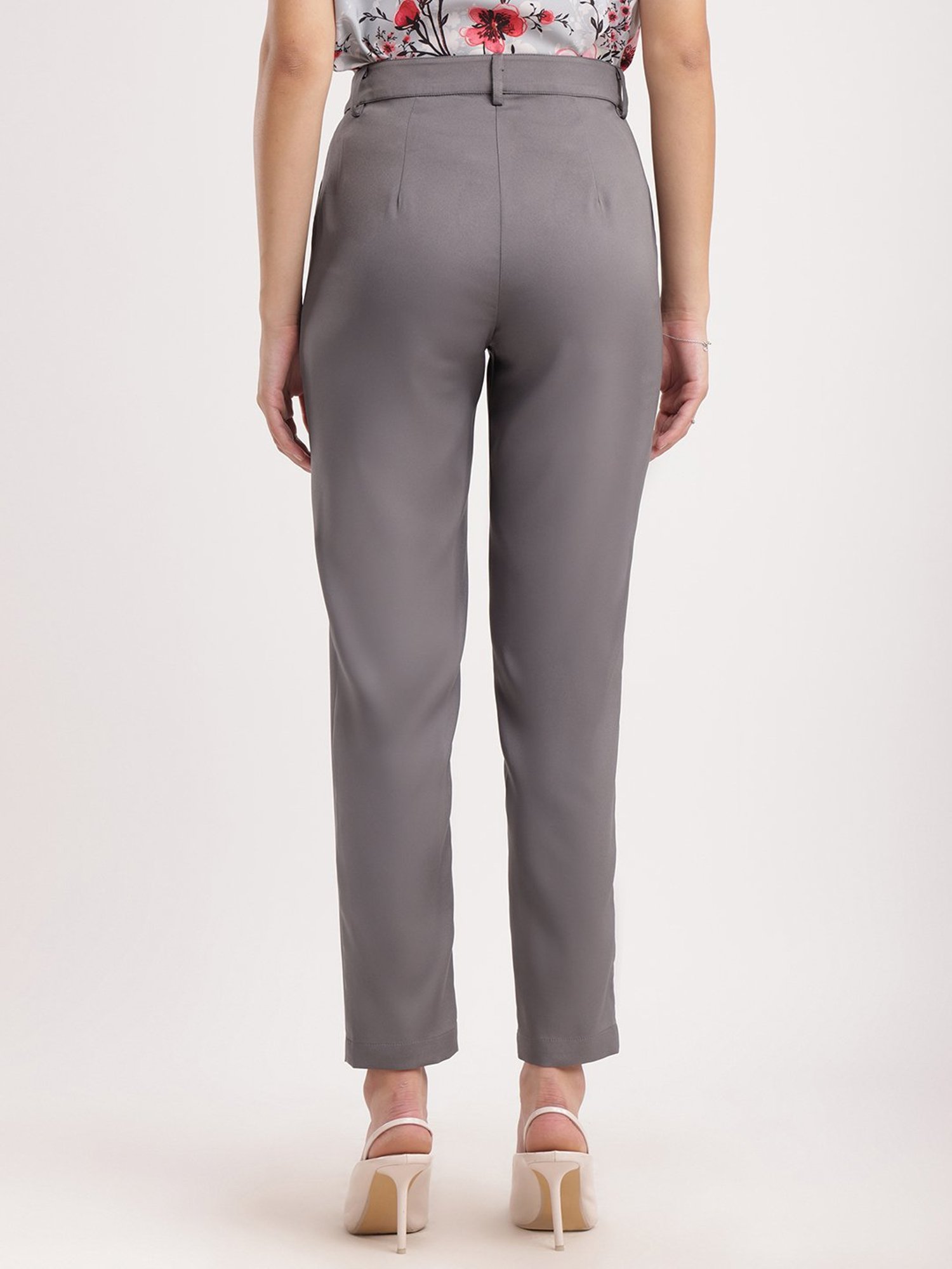 Fablestreet Grey Polyester Relaxed Fit Mid Rise Trousers