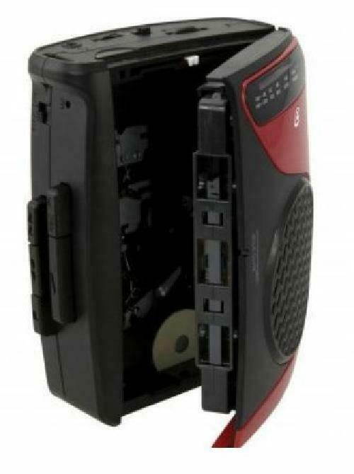 GPX AM FM Black and Red Cassette Player Recorder with Built In Mic and Earbuds