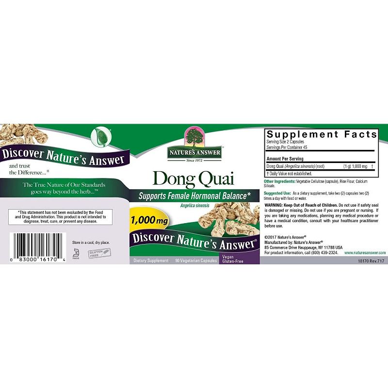 Nature's Answer Dong Quai Root Herb Supplement Vegetarian Capsules 90 Capsules