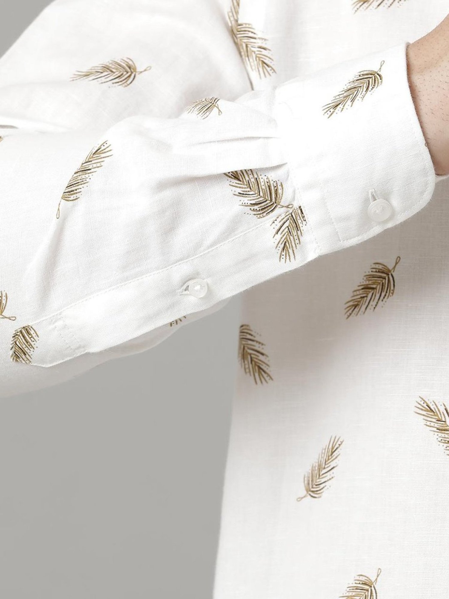 Linen Club White Linen Contemporary Fit Printed Shirt