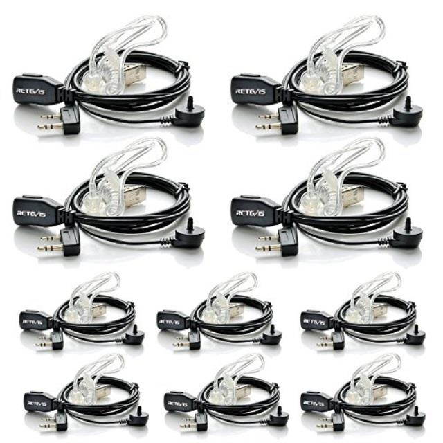 Retevis 2 Pin Covert Air Acoustic Tube Headset Earpiece for Kenwood PUXING Baofeng UV-5R UV-5RA 888S Retevis H777 2 Way Radio Walkie Talkies (10 Pack)