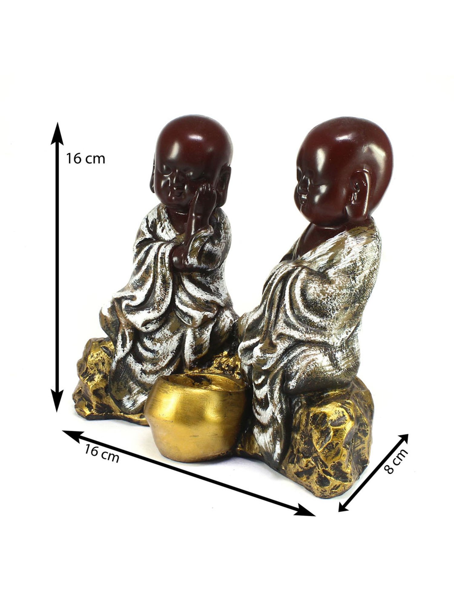 eCraftIndia Set of 2 Brown Monks Polyresin Tealight Holder