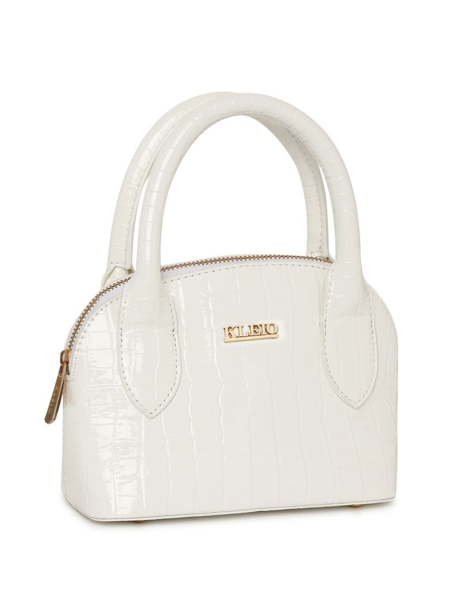 KLEIO White Textured Medium Handbag