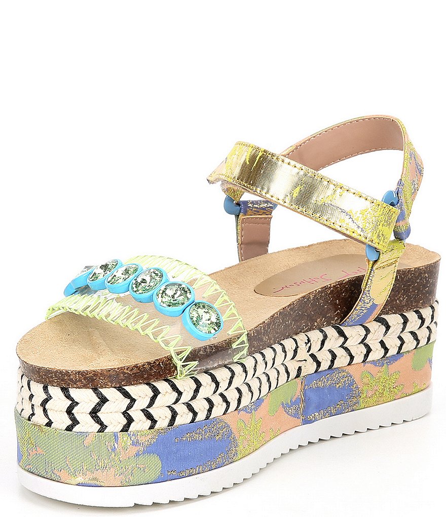 Betsey Johnson Tova Printed Embellished Detail Platform Espadrilles