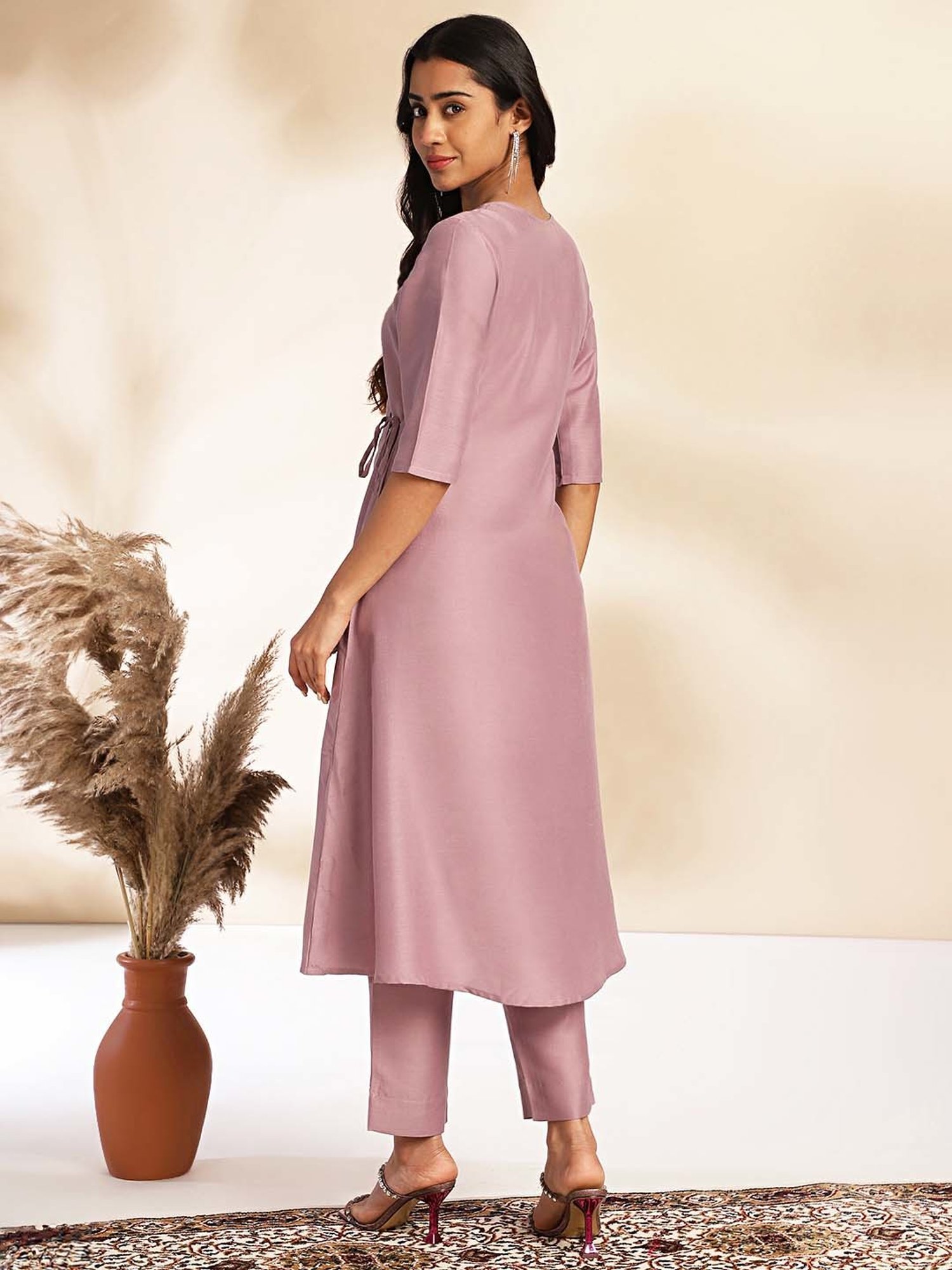 Janasya Pink Regular Fit Kurta Pant Set