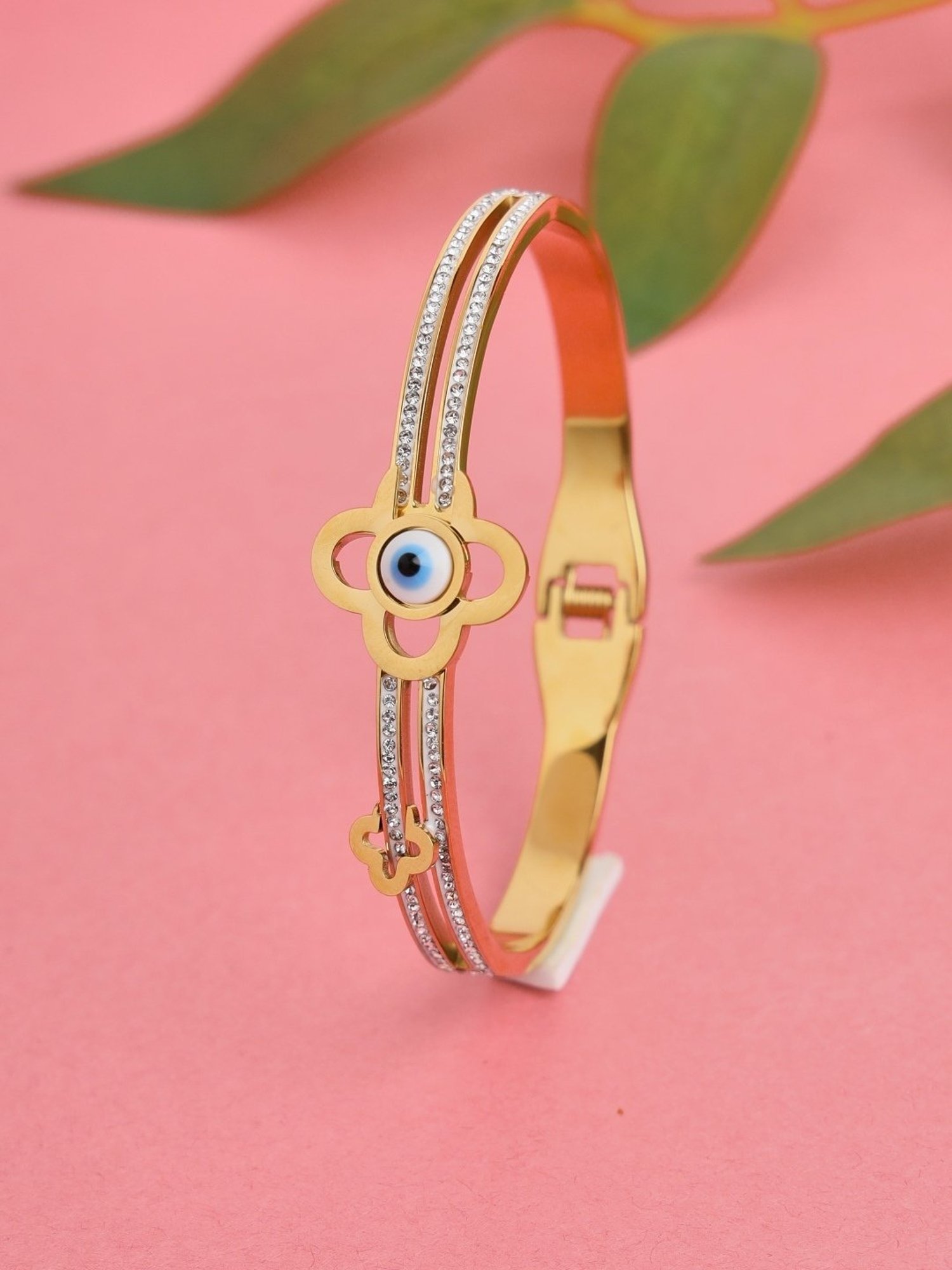 Prita by Priyaasi Floral Evil Eye Studded Gold-Plated Bracelet