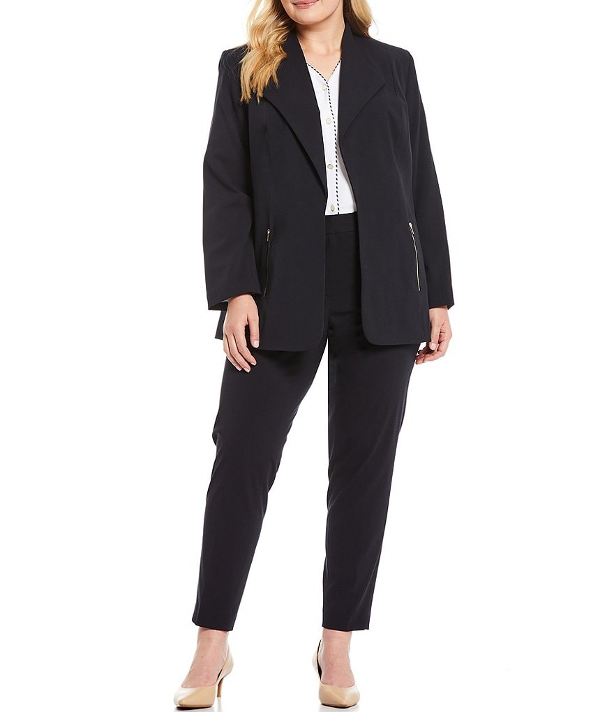 Calvin Klein Plus Size Stretch Open Front Zipper Pocket Jacket