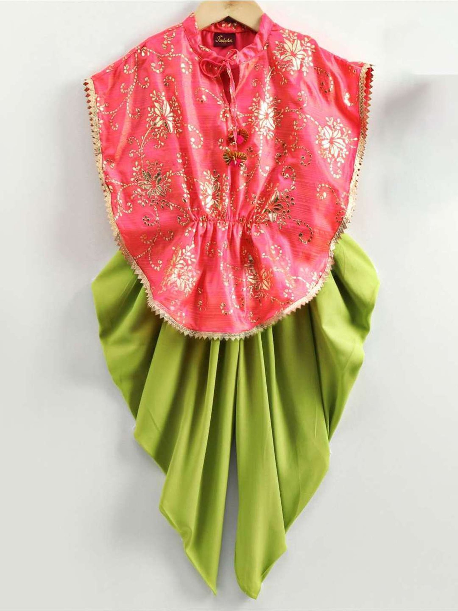 TWISHA Kids Pink & Green Embroidered Top Set