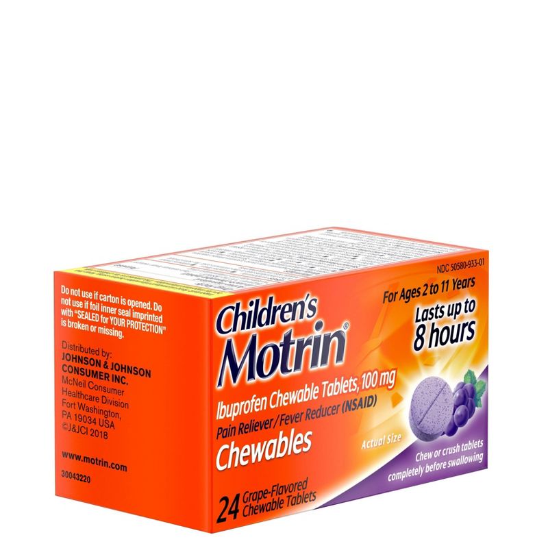 Children's Motrin Pain Reliever and Fever Reducer Ibuprofen (NSAID) ChewableTablets - Grape Flavor - 24ct