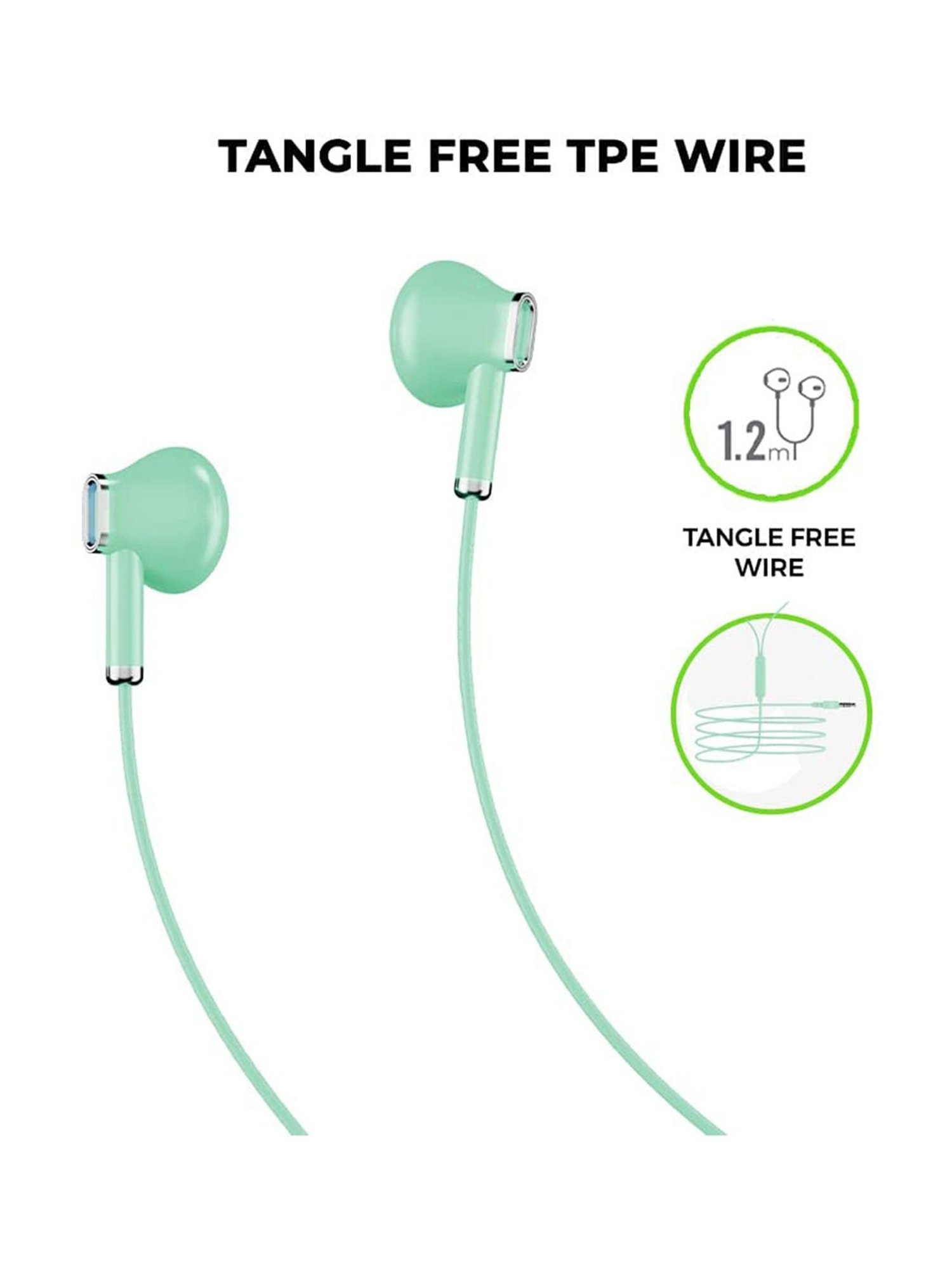 ULTRAPROLINK Pastels UM1130, 10mm Noise Isolation Drivers, Hands Free Earphones with mic (Green)