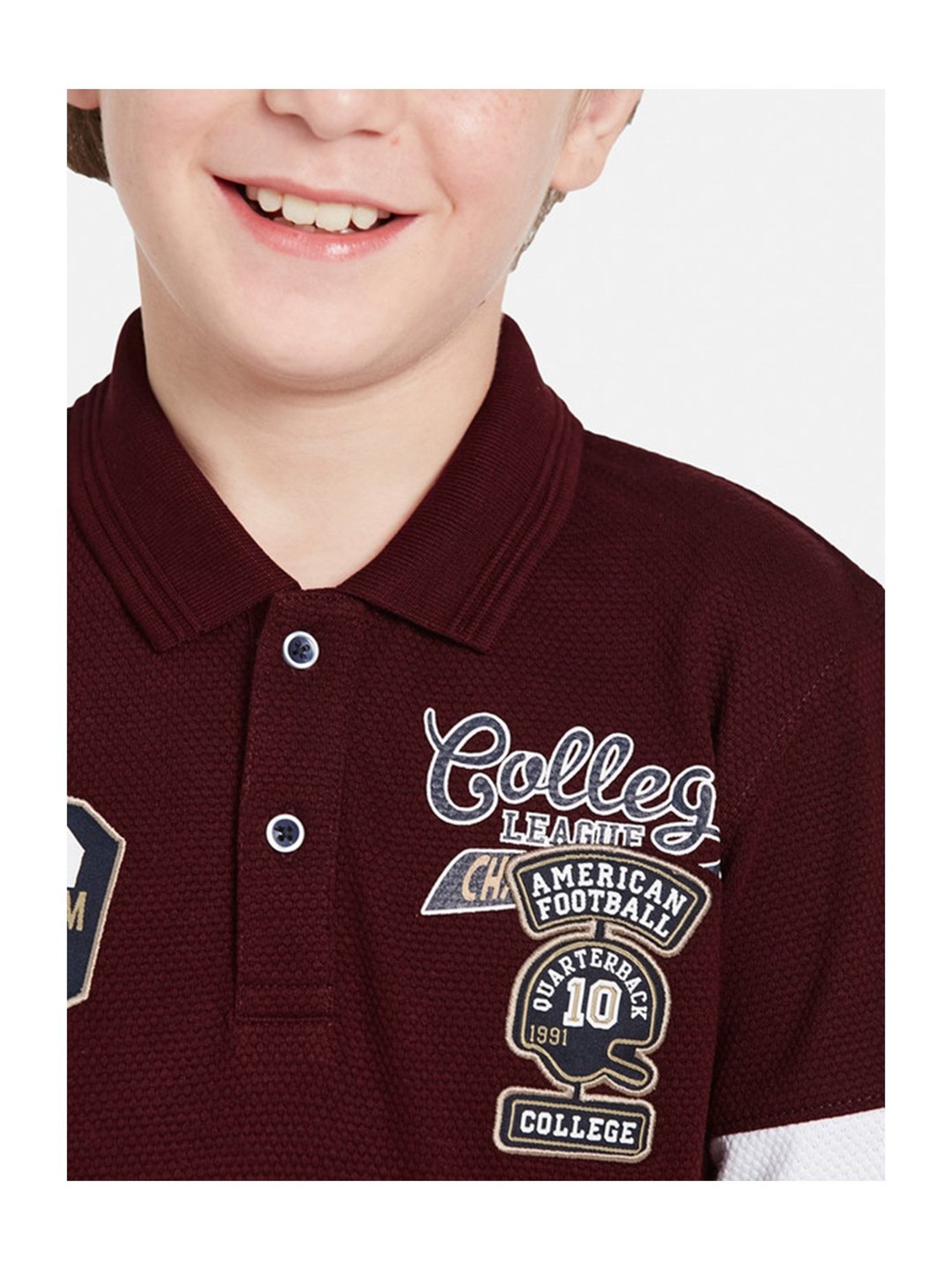 Octave Kids Maroon Graphic Print Full Sleeves Polo T-Shirt
