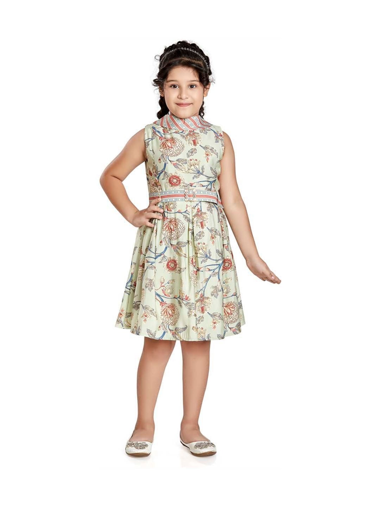 Peppermint Kids Green & Red Floral Print Dress