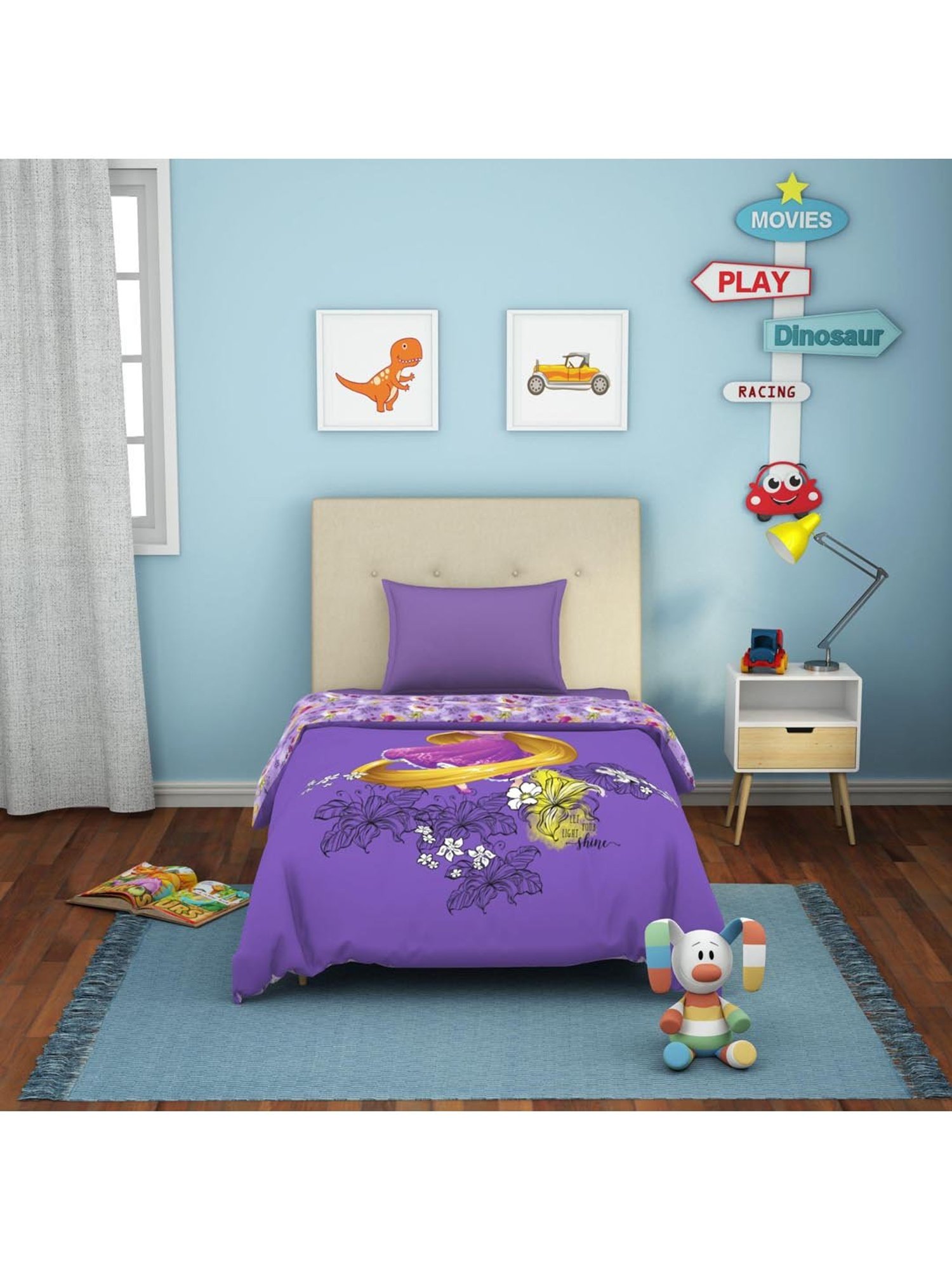 Welspun Bliss Light Silver & Blue Microfibre 120 GSM Shell Double Bed Quilt