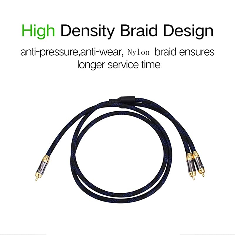 Dual Shielded OD 80mm 1 RCA Male to 2 RCA Male Audio Cable RCA YAdapter Subwoofer Cable 4 Feet