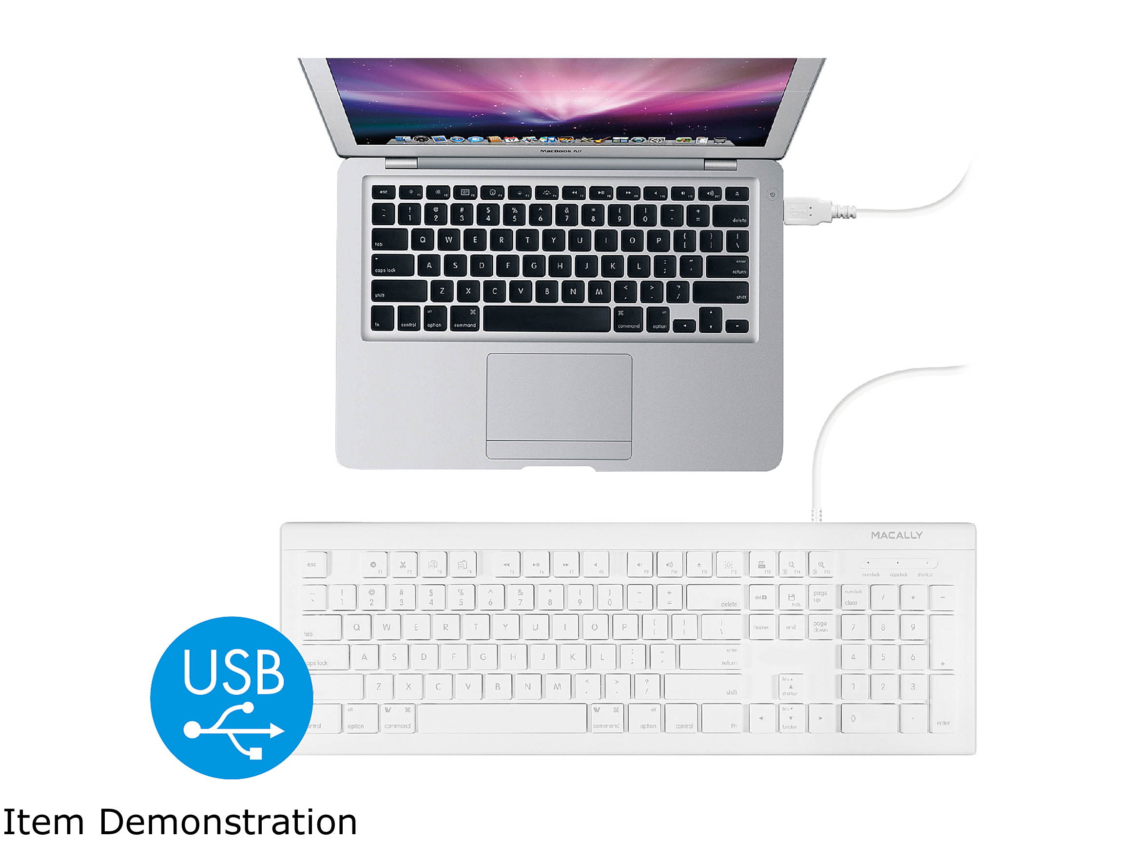 macally 103 Key Full-Size USB Keyboard with Short-Cut Keys White Keyboard
