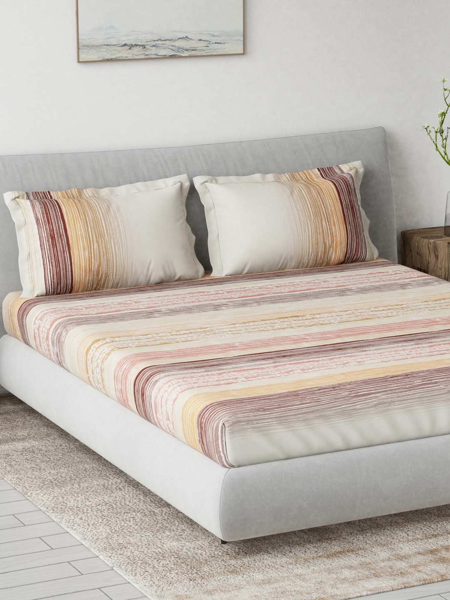 Ddecor Live beautiful Primary Brown 144 TC Cotton Queen Bedsheet with 2 Pillow Covers