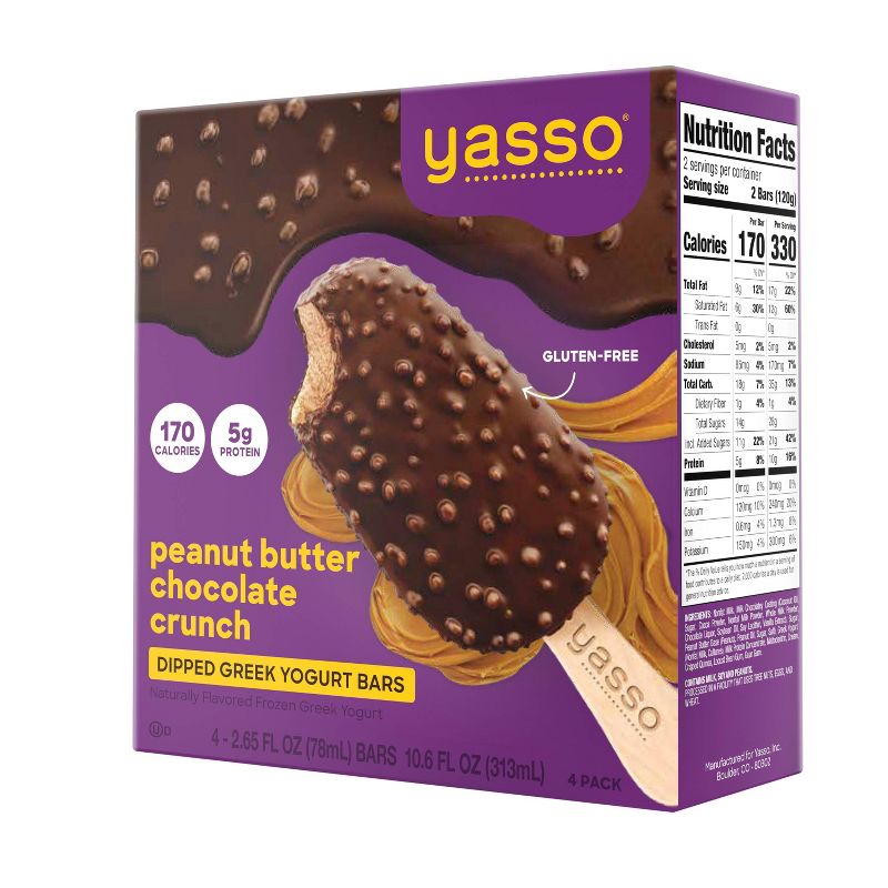 Yasso Frozen Greek Yogurt Indulgent Peanut Butter Dark Chocolate Crunch - 4ct