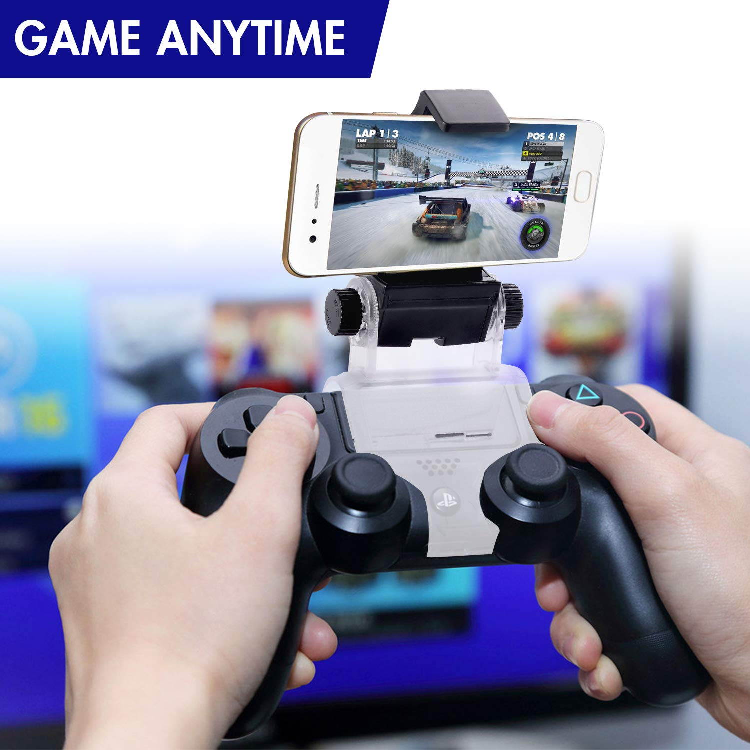 2 Pack PS4 Controller Phone Clip, PS4 Slim Pro DualShock 4 Controller Grip for Android Smart Phone, 180 Degree Gaming Holder Mount Stand Bracket for Playstation 4 Game Controller 6 in Samsung