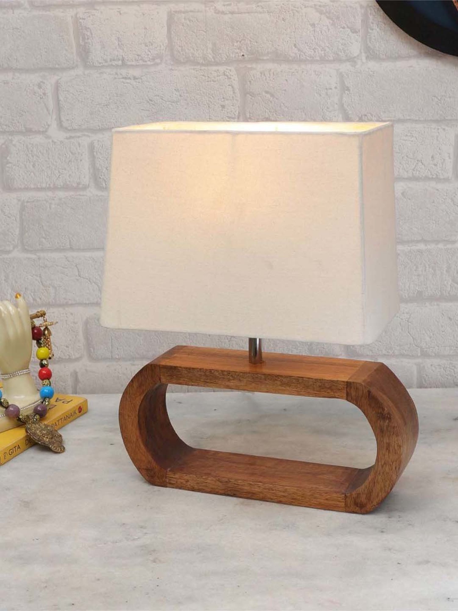Homesake White & Brown Wood Bedside Desk Nightstand Table Lamp