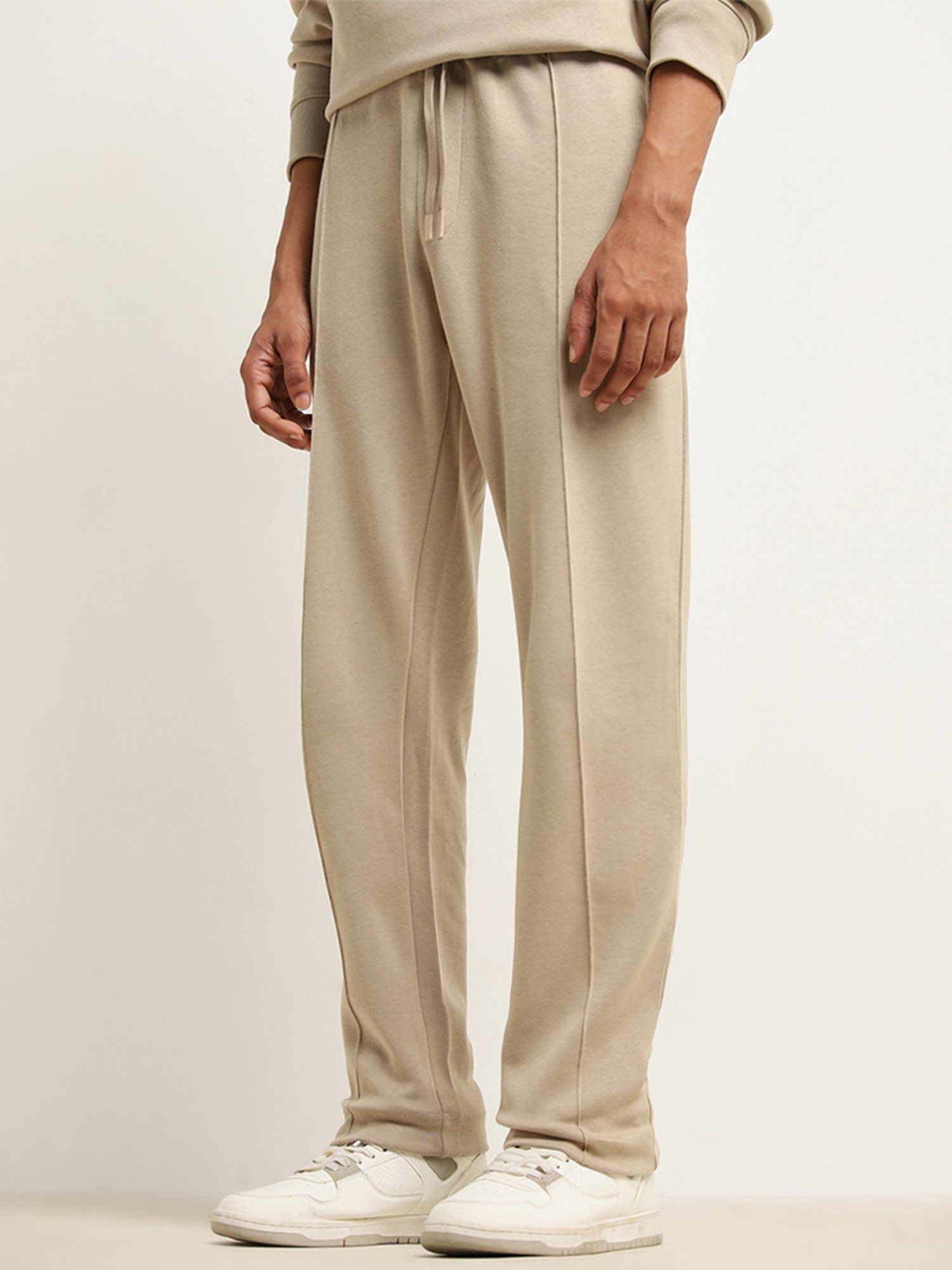 Studiofit by Westside Beige Relaxed-Fit Cotton Blend Track Pants