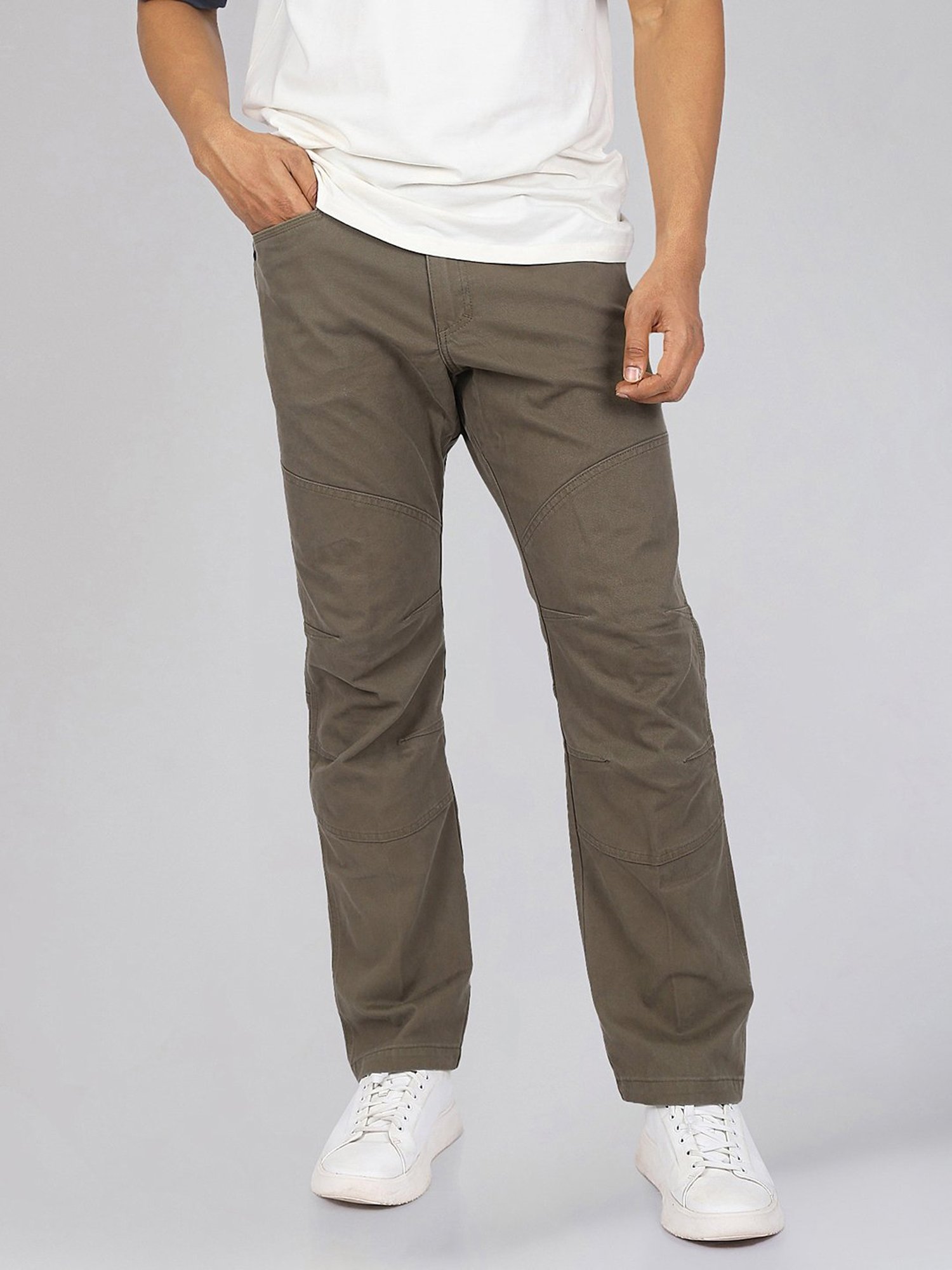 Wrangler Brown Straight Fit Solid Trousers