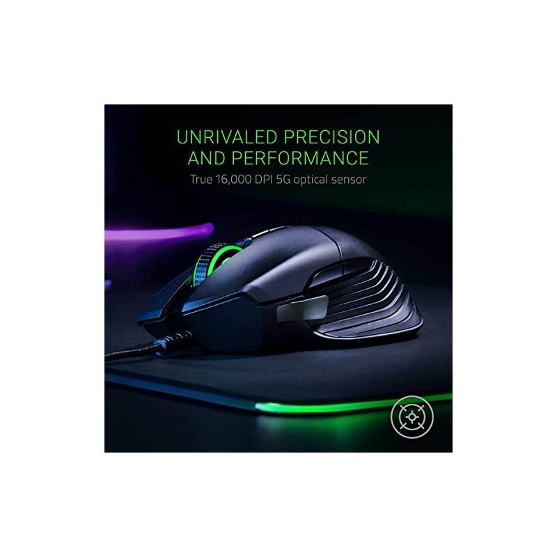 Basilisk Gaming Mouse 16000 DPI Optical Sensor Chroma RGB Lighting 8 Programmable Buttons Mechanical Switches Customizable Scroll Resistance Classic Black