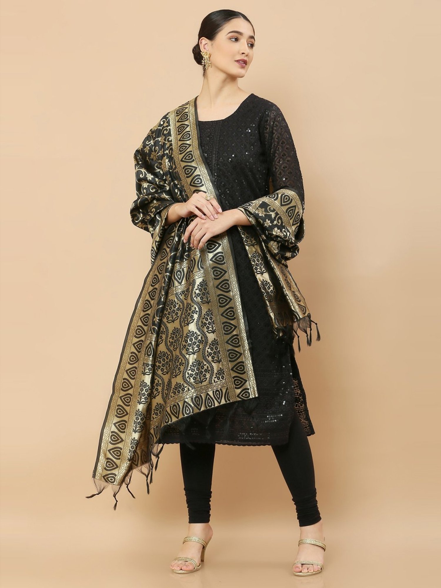 Soch Black Woven Pattern Dupatta