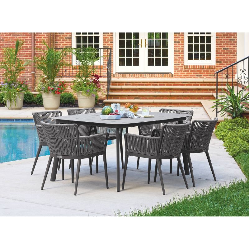 7pc Nette Dining Table Set with Eiland Table Carbon/Pewter/Ninja - Oxford Garden