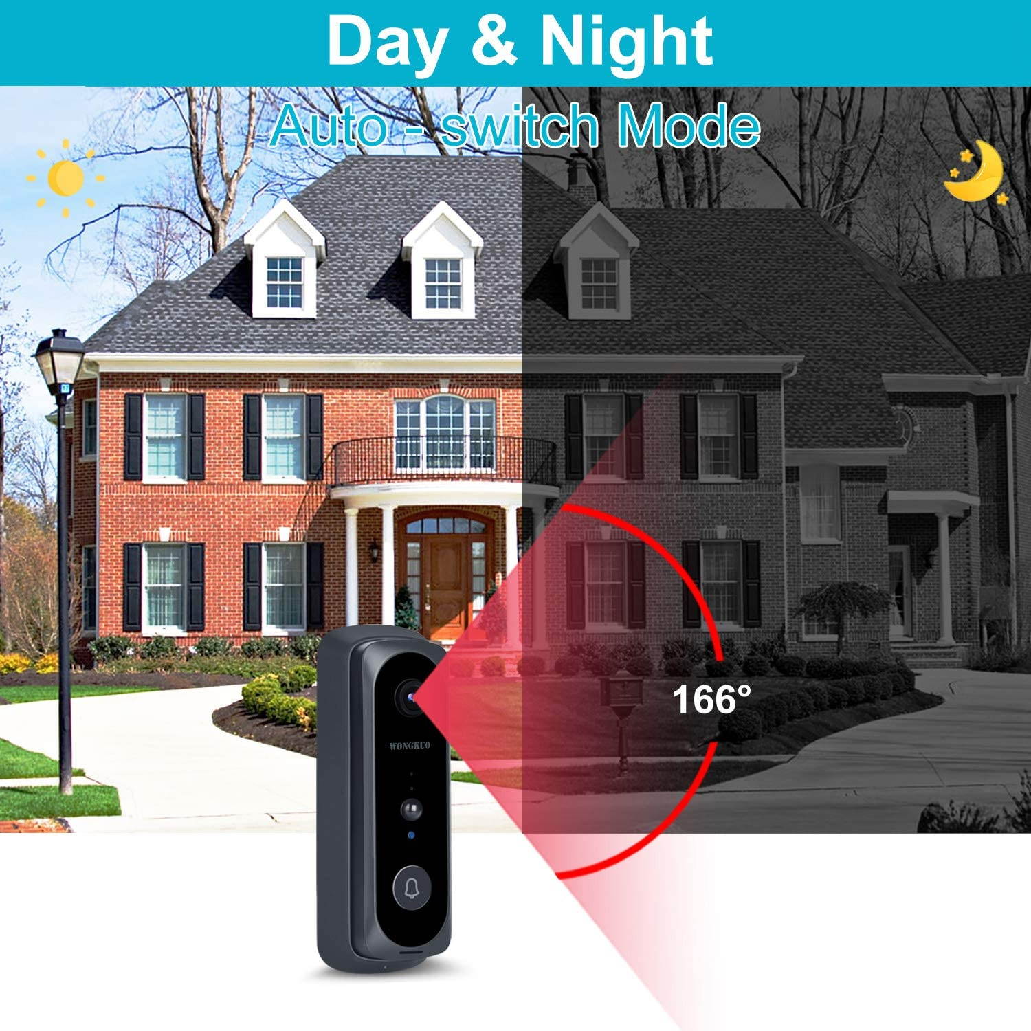 HOMEMAXS Security Video Doorbell, 1080P HD Video, WiFi Wireless Camera, 2 Way Audio with Night Vision, Motion Activated Alerts, Smart Door Intercom Security Camera Bell -Black