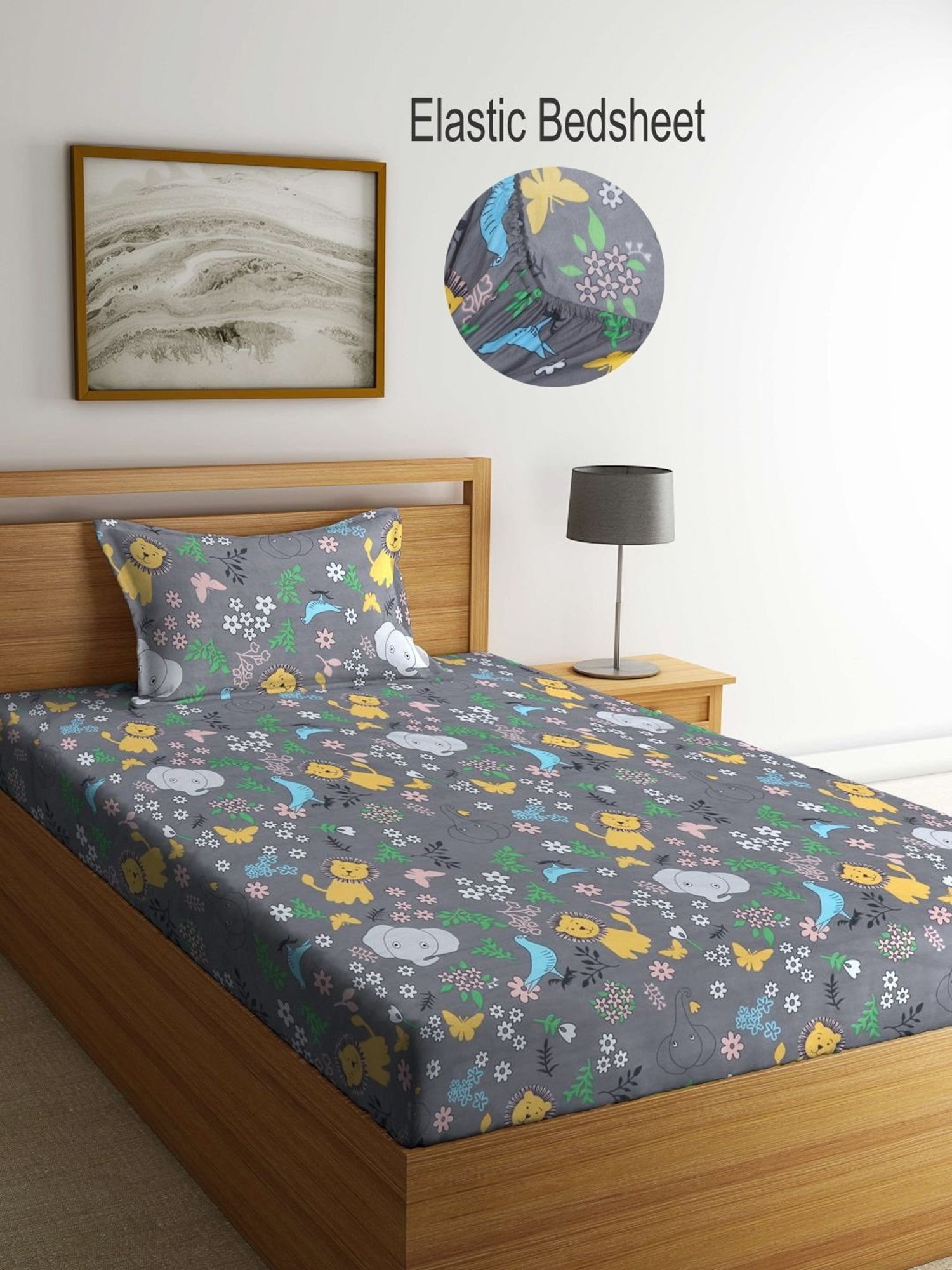 Klotthe Character based Multicolor 300 TC Cotton Single Bedsheet with 1 Pillow Cover