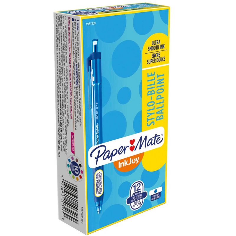 Paper Mate Inkjoy Ballpoint Pens, 0.7mm, Blue, Box of 12