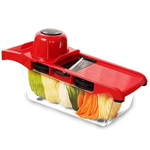 Vegetable Slicer Cutter Chopper Grater Julienne - 6 Interchangeable Blades, One Peeler, One Hand Protector, One Food Storage Container Multi-function Cutter for Fruit, Potato, Tomato, Onion, Cheese