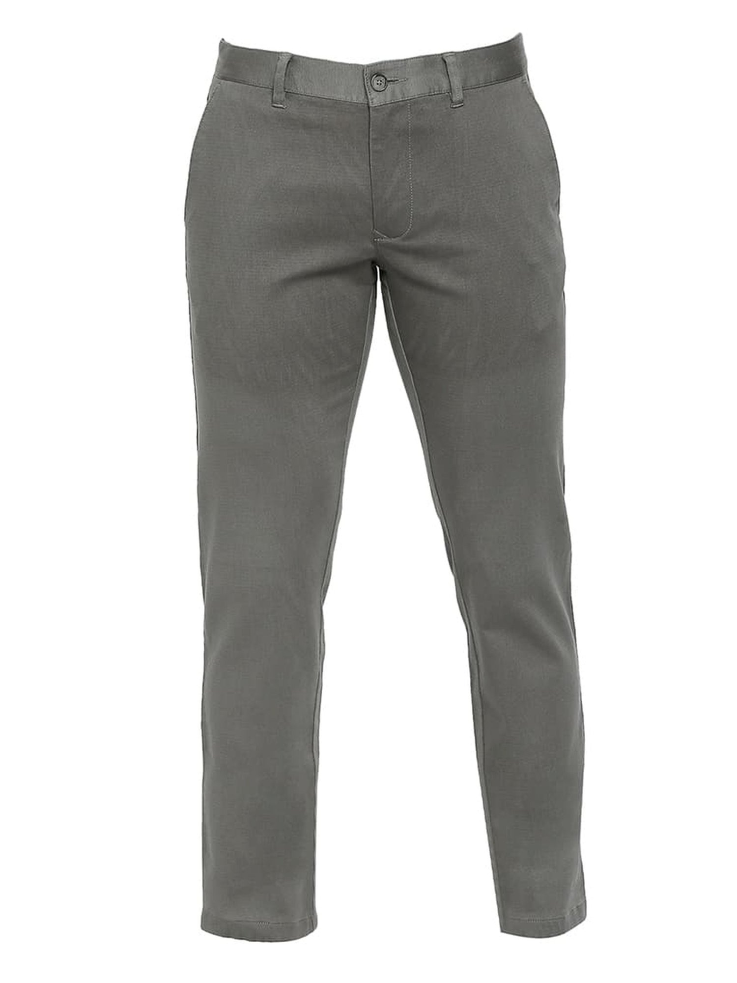 Basics Mid Grey Cotton Tapered Fit Texture Trousers