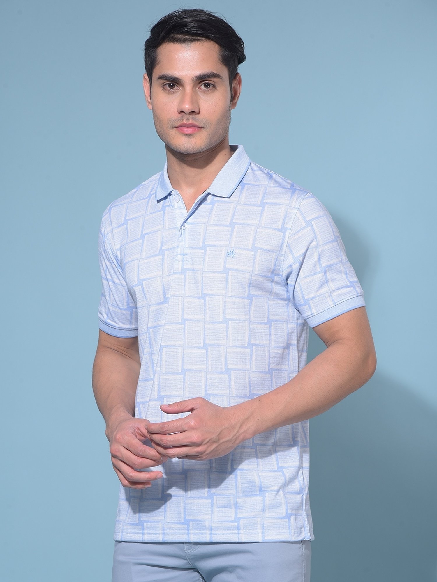Crimsoune Club Blue Slim Fit Printed Polo T-Shirt
