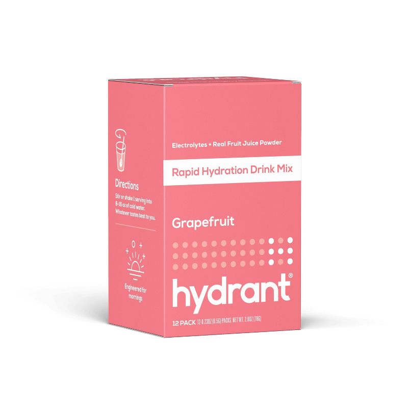 Hydrant Hydrate Electrolyte Rapid Hydration Powder Packets Drink Mix - Grapefruit - 12ct