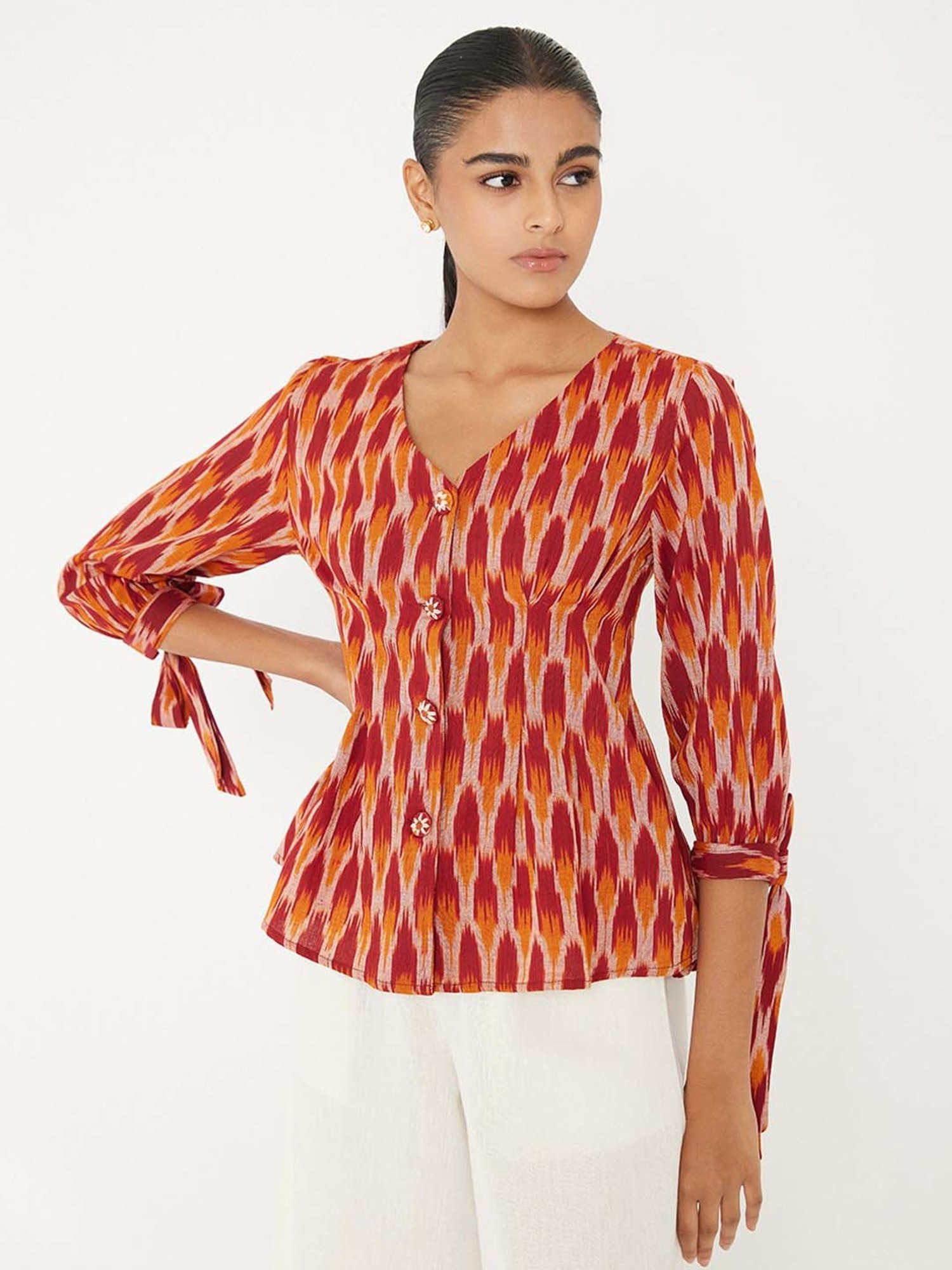 ANCESTRY Orange Printed Top
