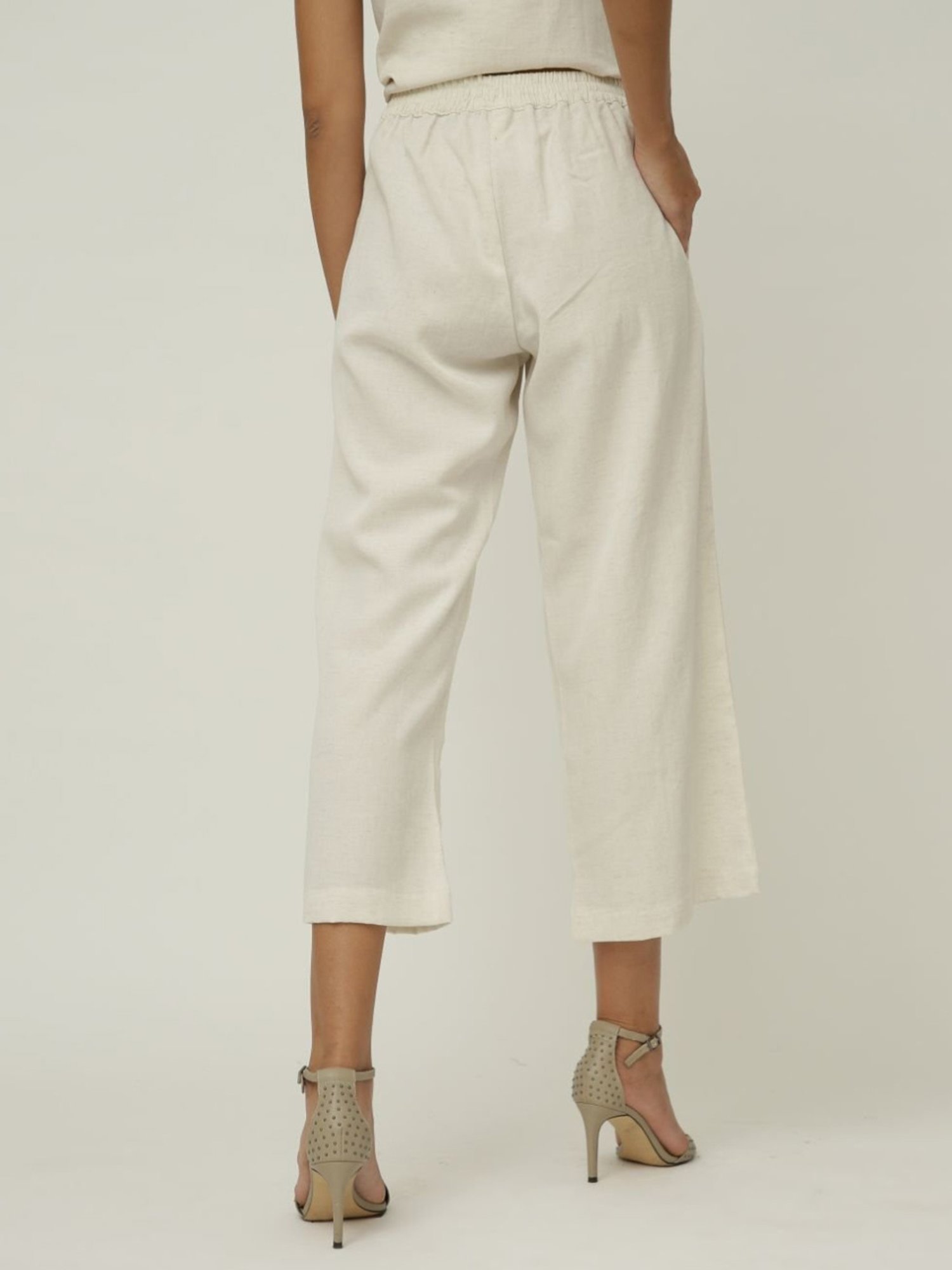 Saltpetre Elegant Linen Black Shirt and Cream Wide Leg Trouser Coord Set