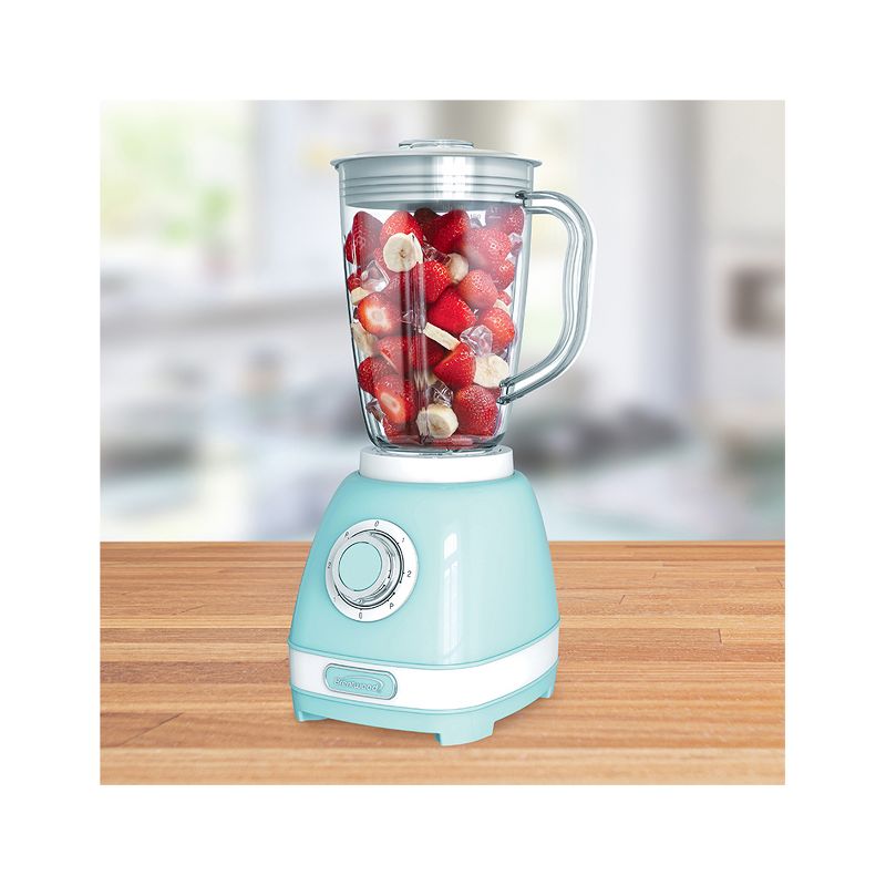 Brentwood JB-330BL Retro 2 Speed and Pulse Electric Kitchen Blender w/ Glass Jar and Stainless Steel Blades for Smoothies, Shakes, and More, Blue