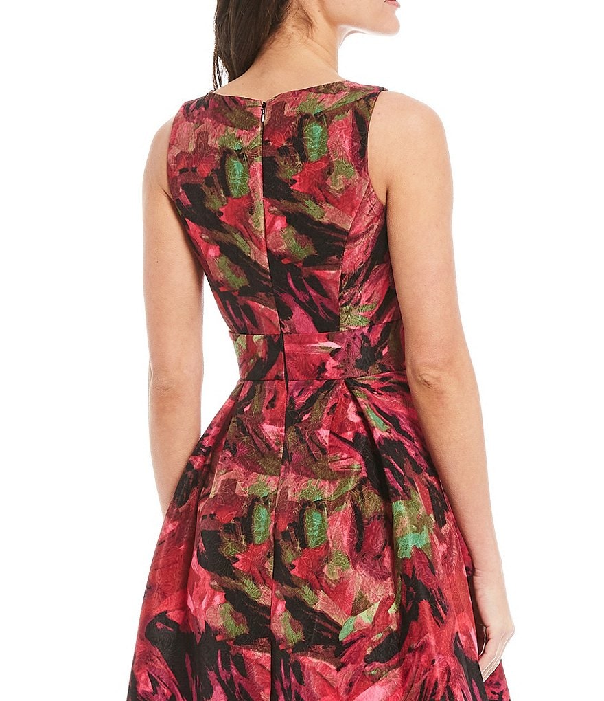 Maison Tara Sleeveless Floral Jacquard Fit and Flare Dress
