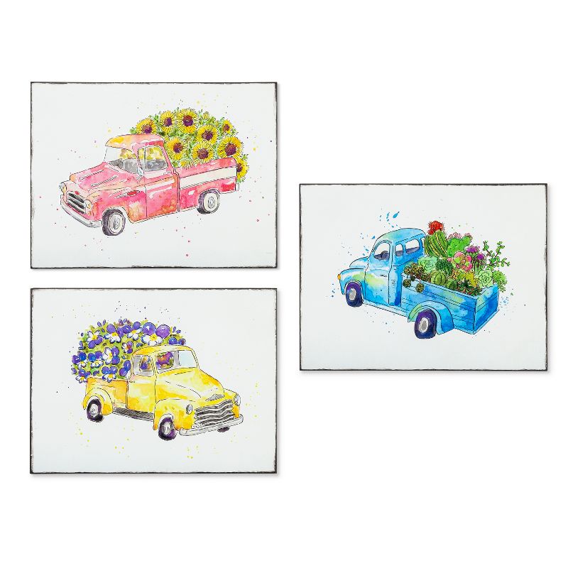 Lone Elm Studios Set of 3 Assorted Metal Embossed Truck Wall D'ecor