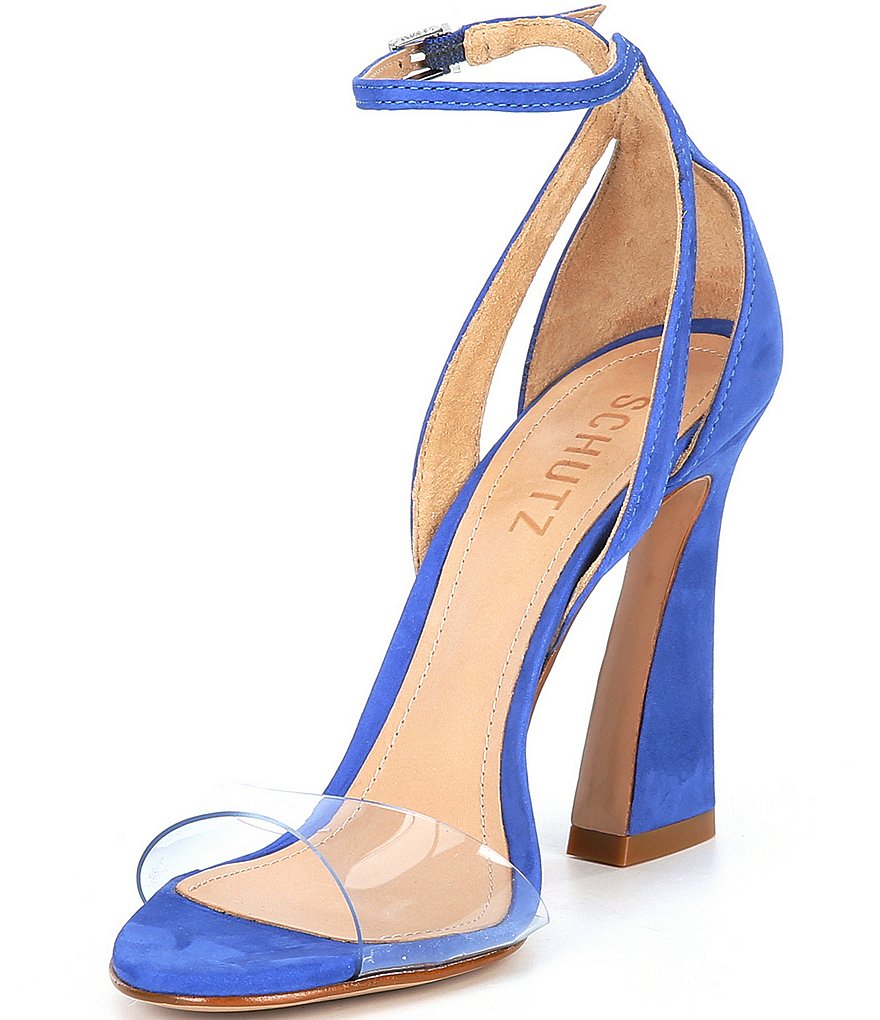 Schutz Kristy Suede Clear Vinyl Ankle Strap Dress Sandals
